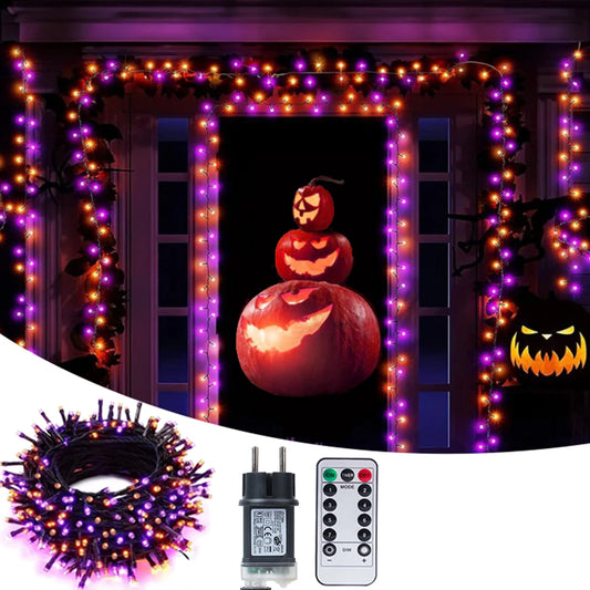 Guirlande Lumineuse LED Violet et Orange – Guirlande Féerique pour Halloween, Extérieur, Terrasse, Jardin, Rue, Maison, Décorations de Noël et Nouvel An, Soirées et Fêtes