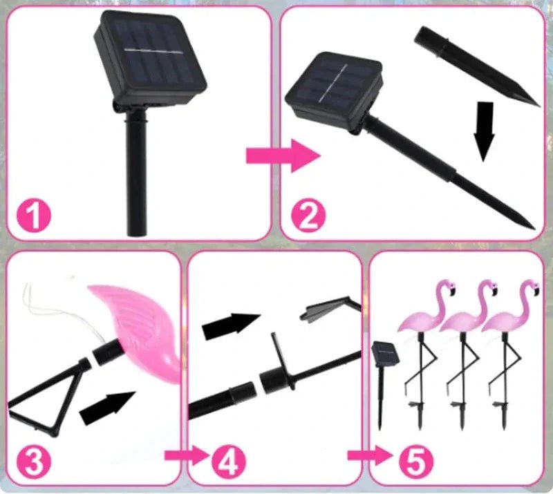  - 3 Lampes solaires flamant rose - Solairox